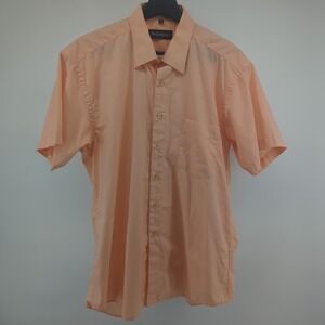Vintage Yves Saint Laurent YSL Peach Short Sleeve Button Down Shirt Mens 16.5 L